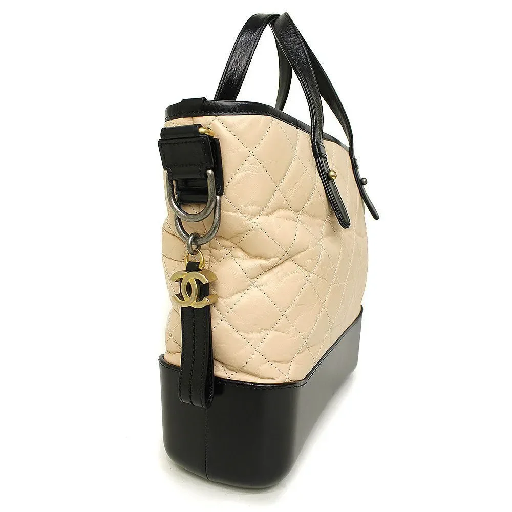 Chanel Calfskin Beige Black Shoulder Bag